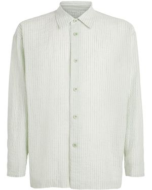 IM MEN Cotton-Linen Stripe Shrink Shirt - White