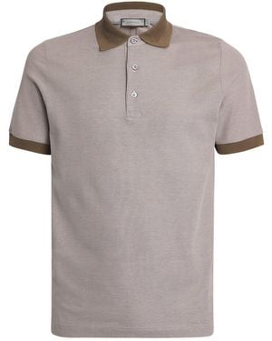 Canali Cotton Contrast-Trim Polo Shirt - Grey