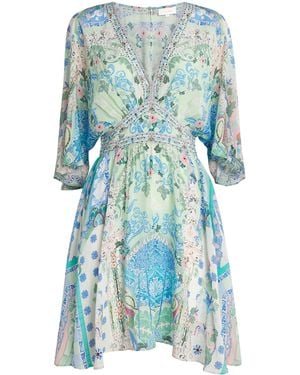 CAMILLA Silk Embellished Mini Dress - Blue