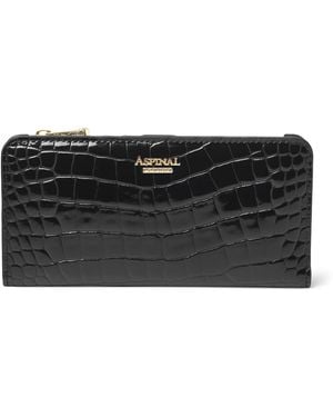Aspinal of London Large Leather Croc-Embossed Mayfair Purse - Black