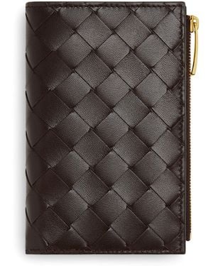 Bottega Veneta Leather Intrecciato Bifold Card Holder - Grey