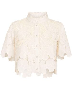 Sandro Guipure Lace Cropped Shirt - White