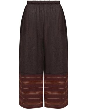 Tory Burch Linen Stripe Wide-Leg Trousers - Brown