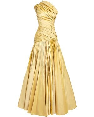 Marmar Halim Taffeta One-Shoulder Draped Gown - Metallic