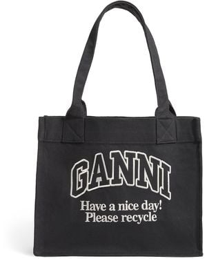 Ganni Large Recycled Cotton Tote Bag - Black
