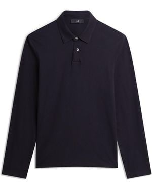 dunhill Cotton-Silk Piqué Long-Sleeve Polo Shirt - Blue