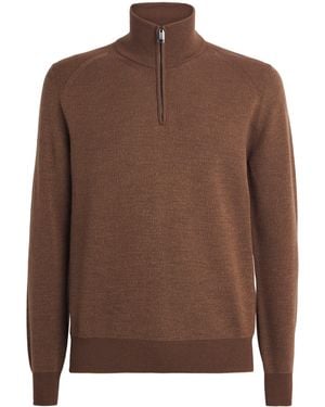 Brioni Cashmere-Wool Half-Zip Jumper - Brown
