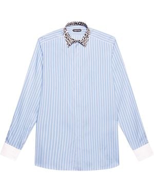 Tom Ford Silk Contrast-Collar Stripe Shirt - Blue