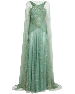 Sandra Mansour Glitter-Embellished Saule Gown - Green