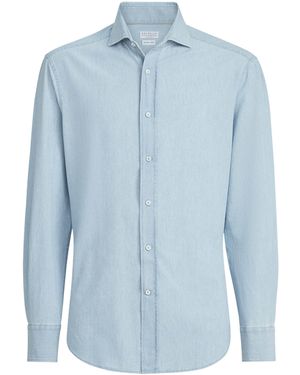 Brunello Cucinelli Denim-Effect Chambray Shirt - Blue