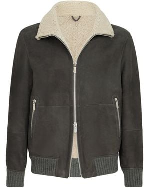 Brunello Cucinelli Suede-Shearling Bomber Jacket - Black