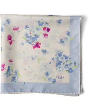 Prada Silk Bouquet Print Scarf - Blue