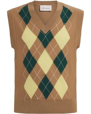 Ami Paris Wool-Cotton Argyle Jumper Vest - Green