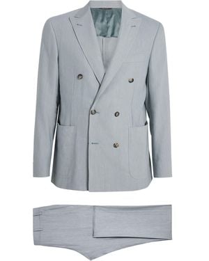 Canali Linen-Wool Kei Double-Breasted Blazer - Blue