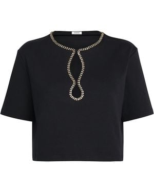 Sandro Rhinestone-Embellished Cropped T-Shirt - Black