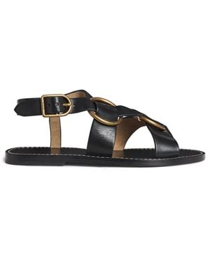 Ralph Lauren Double O-Ring Leather Sandal in Black | Lyst