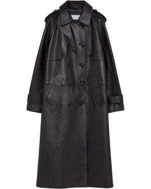 McQueen Leather Hooded Trench Coat - Black