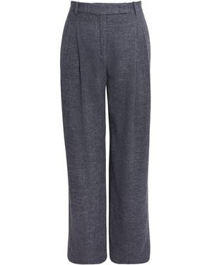 Eleventy Wool-Linen-Blend Straight Trousers - Blue