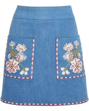 Veronica Beard Denim Embroidered Mini Skirt - Blue