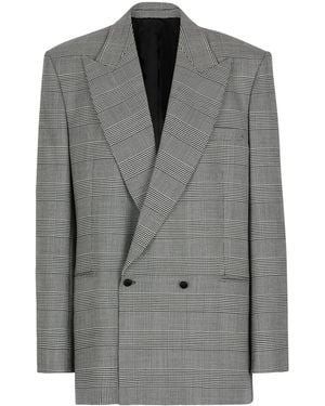 Balmain Houndstooth Double-Breasted Wool-Blend Blazer - Grey