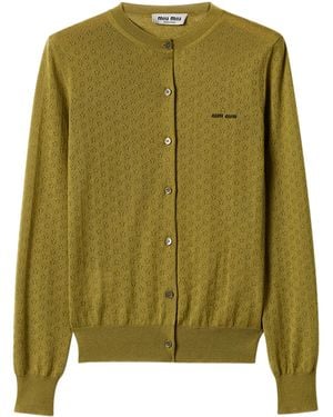 Miu Miu Cashmere-Silk Pointelle Cardigan - Green