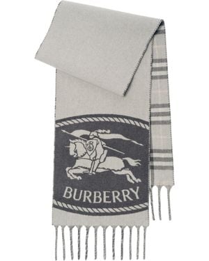 Burberry Cashmere Reversible Knight Stamp Scarf - Grey