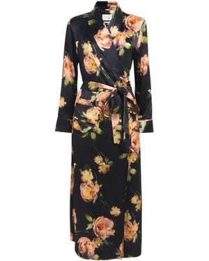Harrods Silk Midnight Rose Night Robe - Black