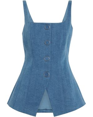 Veronica Beard Denim Liana Tailored Top - Blue
