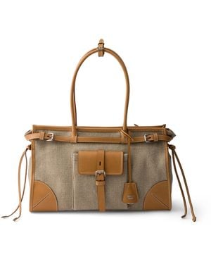 Prada Small Linen Bonnie Shoulder Bag - Metallic