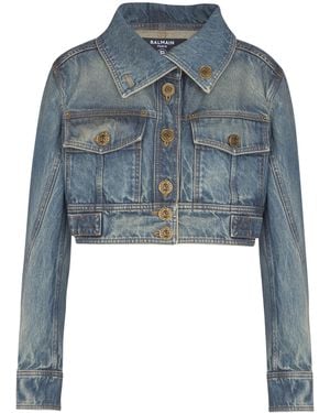 Balmain Cropped Denim Jacket - Blue