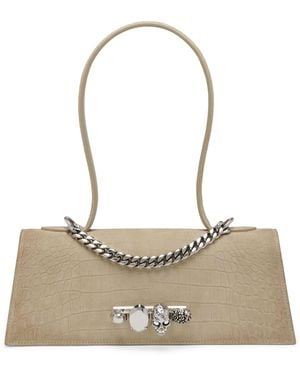 McQueen Leather Jewelled Top-Handle Bag - Natural