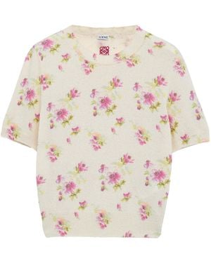 Loewe Cotton-Blend Floral Sweater - White