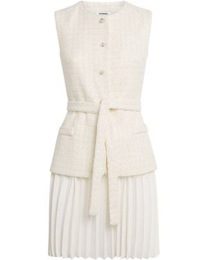 Sandro Tweed Pleated Mini Dress - White
