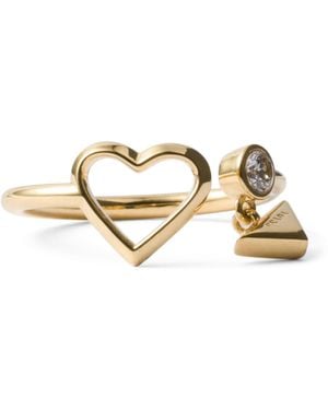 Prada Embellished Triangle Charm Ring - Metallic