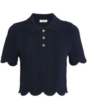 Sandro Knitted Polo Crop Top - Blue