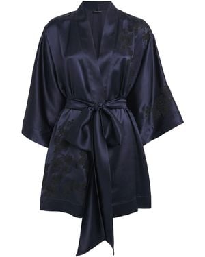 Carine Gilson Silk Floral Julia Mini Kimono Robe - Blue