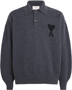 Ami Paris Wool Ami De Coeur Polo Jumper - Blue