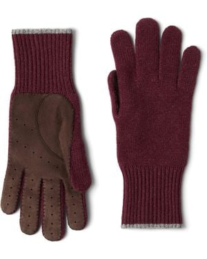 Brunello Cucinelli Cashmere Suede-Trim Gloves - Purple