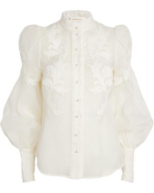 Zimmermann Pearl-embellished Linen-silk Blouse - White