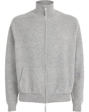 Allude Wool-Cashmere Waffle-Knit Zip-Up Cardigan - Grey