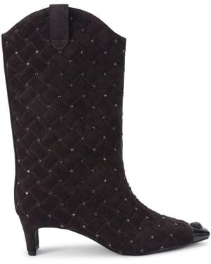 Kurt Geiger Leather Cyrstal Embellished Regent Boots - Black