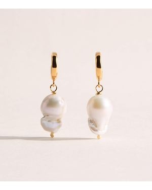 Hermina Athens Plated Freshwater Pearl Hoop Earrings - Natural
