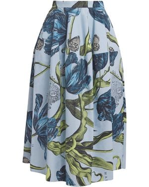 Erdem Cotton Poplin Floral Midi Skirt - Blue