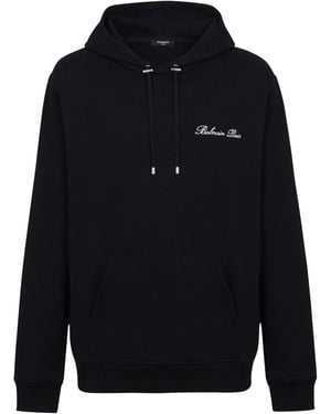 Balmain Cotton Signature Logo Hoodie - Blue