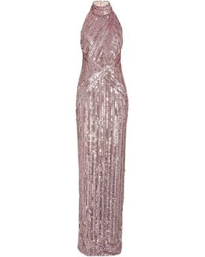 Pamella Roland Sequin-Embellished Halterneck Gown - Purple