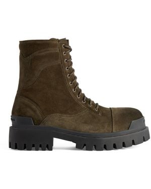 Balenciaga Suede Combat Strike Boots - Brown
