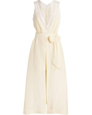 Sandro Linen-Blend Lace-Trim Midi Dress - White