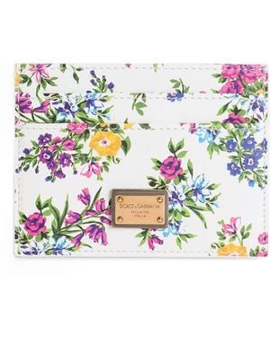 Dolce & Gabbana Calfskin Floral Print Card Holder - Blue