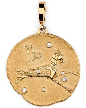 Azlee Large And Diamond Capricorn Coin Charm - Metallic