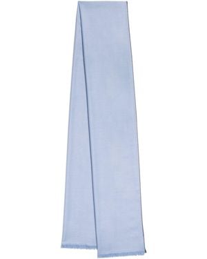 Brioni Linen-Silk Logo Scarf - Blue